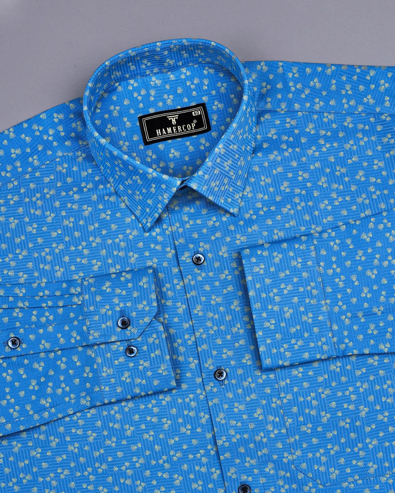 Thorium Blue Printed Dobby Texture Cotton Shirt