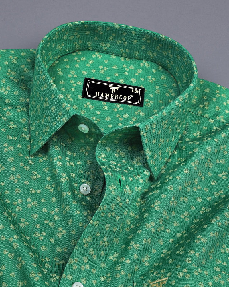 Thorium Green Printed Dobby Texture Cotton Shirt