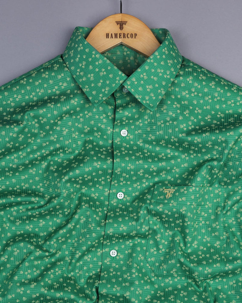 Thorium Green Printed Dobby Texture Cotton Shirt