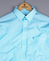 Aqua Blue Small Graph Check Formal Cotton Shirt