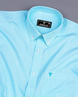 Aqua Blue Small Graph Check Formal Cotton Shirt