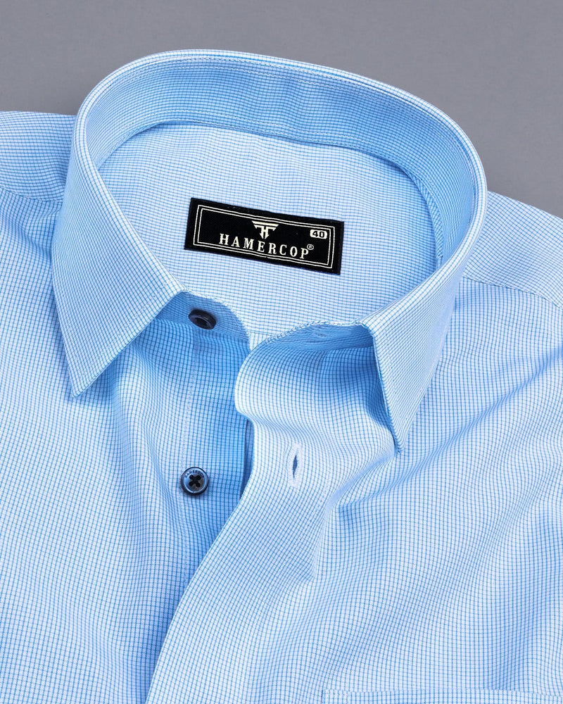 SkyBlue Small Graph Check Formal Cotton Shirt