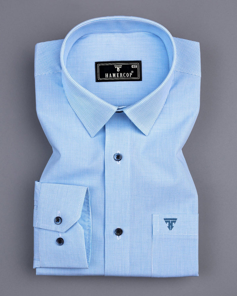 SkyBlue Small Graph Check Formal Cotton Shirt