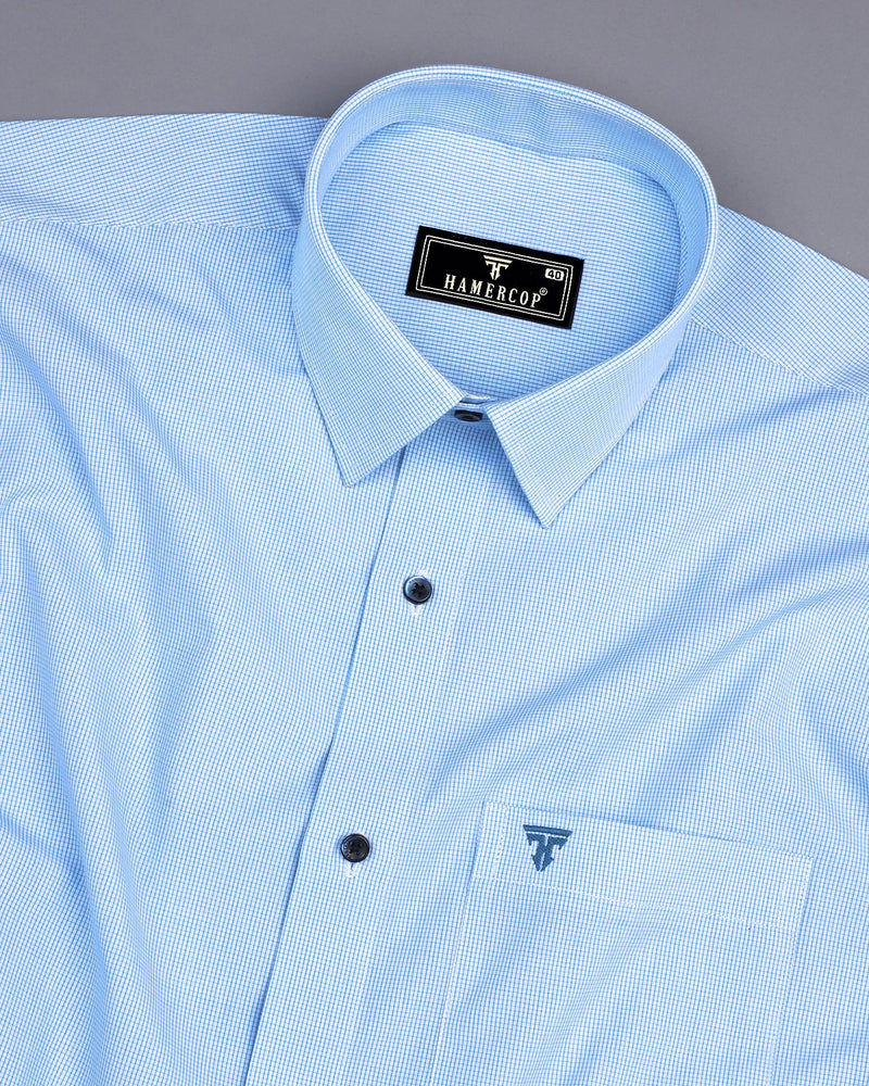 SkyBlue Small Graph Check Formal Cotton Shirt