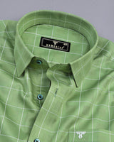 Lunar Green With White Dobby Check Premium Cotton Shirt