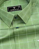 Lunar Green With White Dobby Check Premium Cotton Shirt