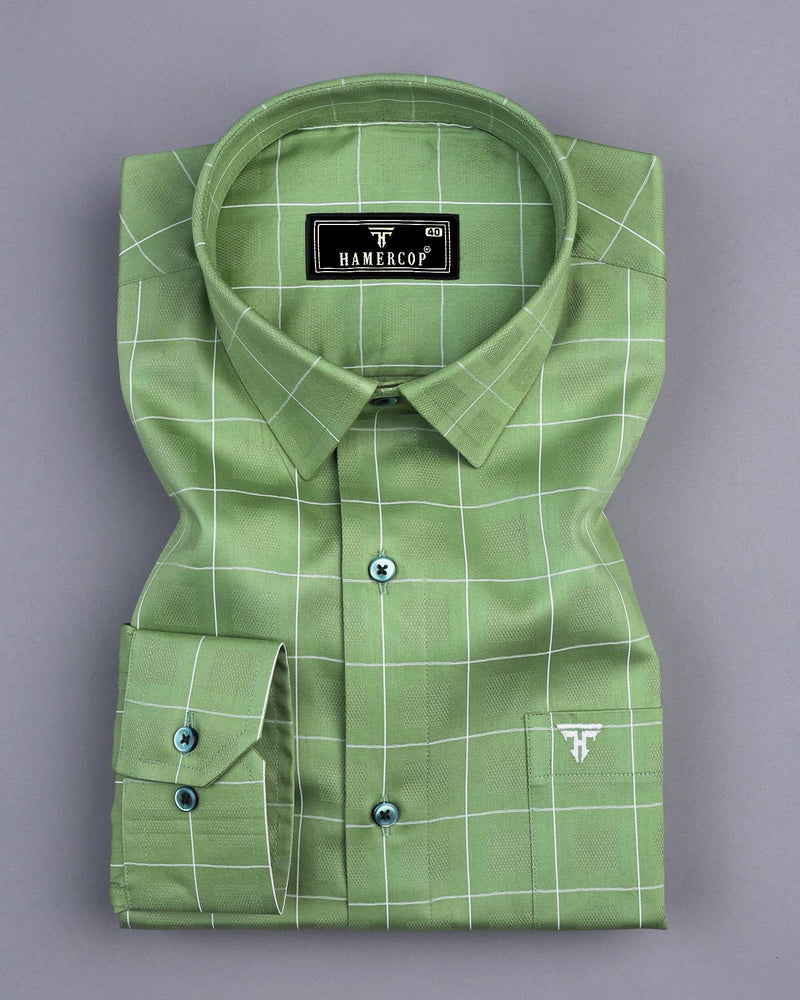 Lunar Green With White Dobby Check Premium Cotton Shirt