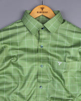 Lunar Green With White Dobby Check Premium Cotton Shirt