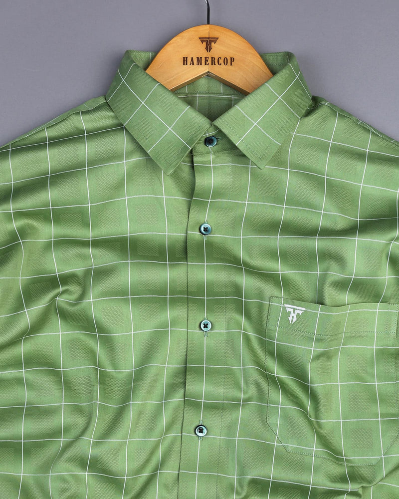 Lunar Green With White Dobby Check Premium Cotton Shirt