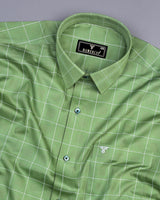 Lunar Green With White Dobby Check Premium Cotton Shirt