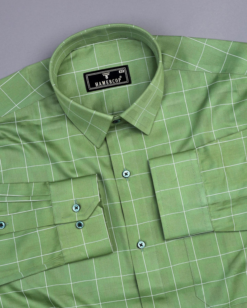 Lunar Green With White Dobby Check Premium Cotton Shirt