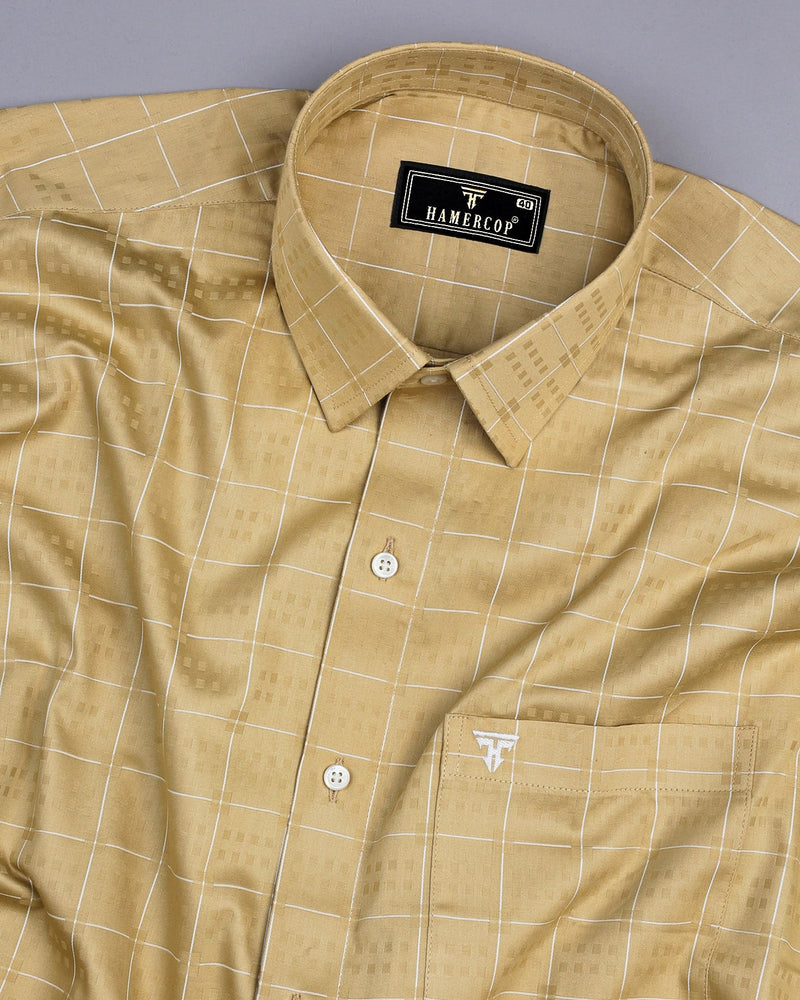 Toronto Cream With White Dobby Check Premium Giza Shirt