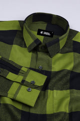 Light grass green with black twill texture windowpane Flannel check shirt