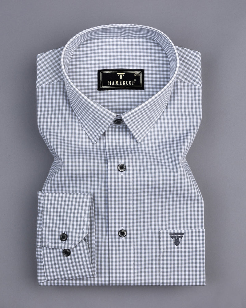 Altona Gray With White Yarn Dyed Small Check Cotton Shirt – Hamercop