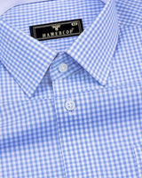 Altona Blue With White Yarn Dyed Small Check Cotton Shirt