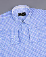 Altona Blue With White Yarn Dyed Small Check Cotton Shirt