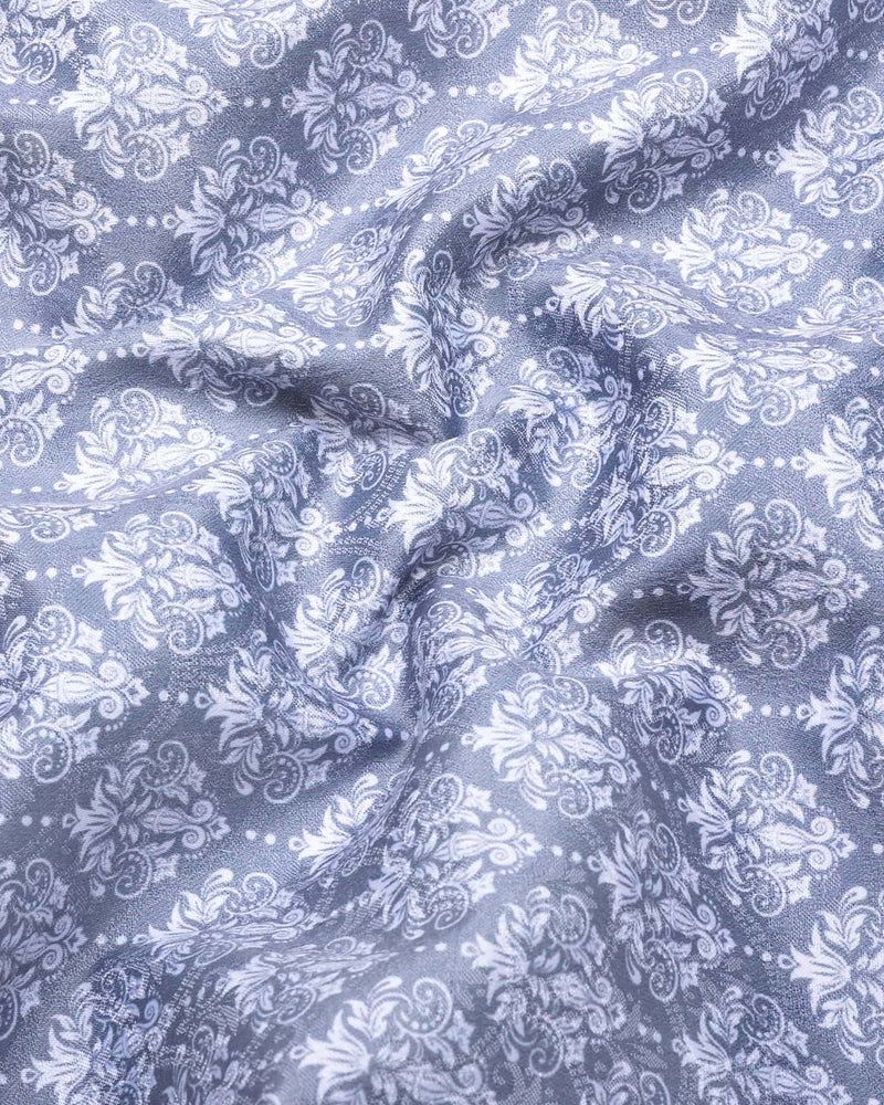 Sea Gray With White Jacquard Shirt Style Kurta