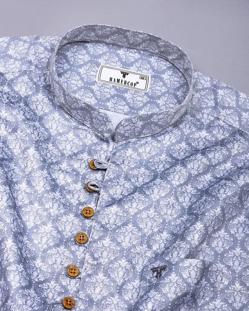 Sea Gray With White Jacquard Shirt Style Kurta
