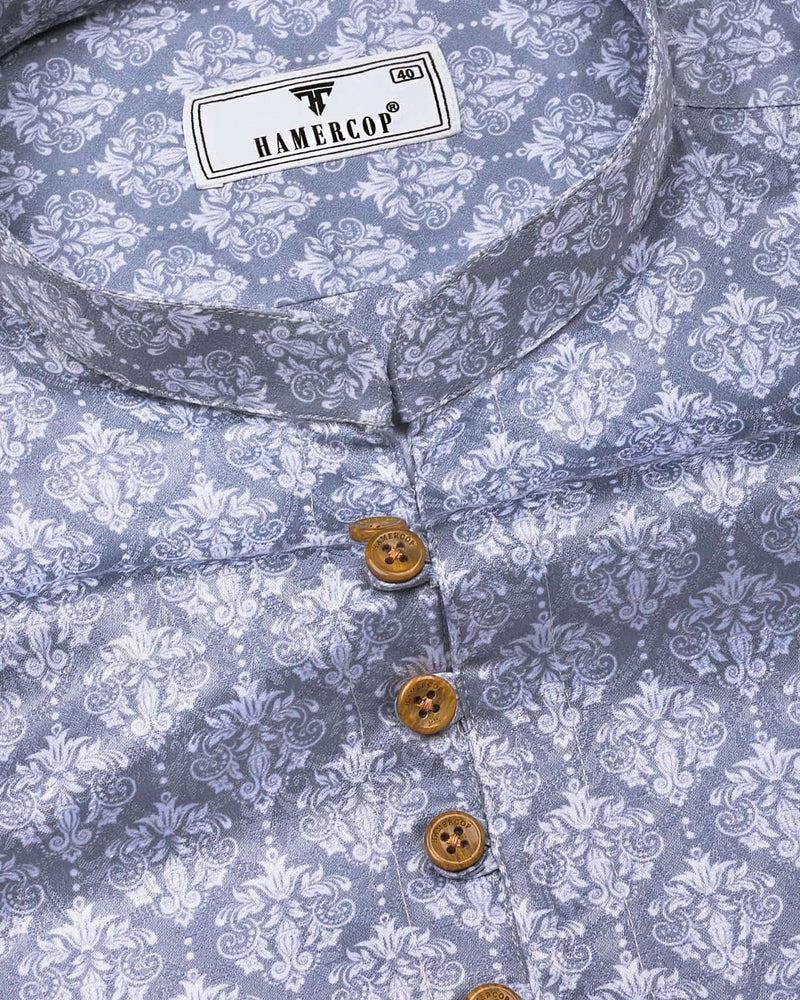 Sea Gray With White Jacquard Shirt Style Kurta