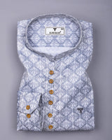 Sea Gray With White Jacquard Shirt Style Kurta