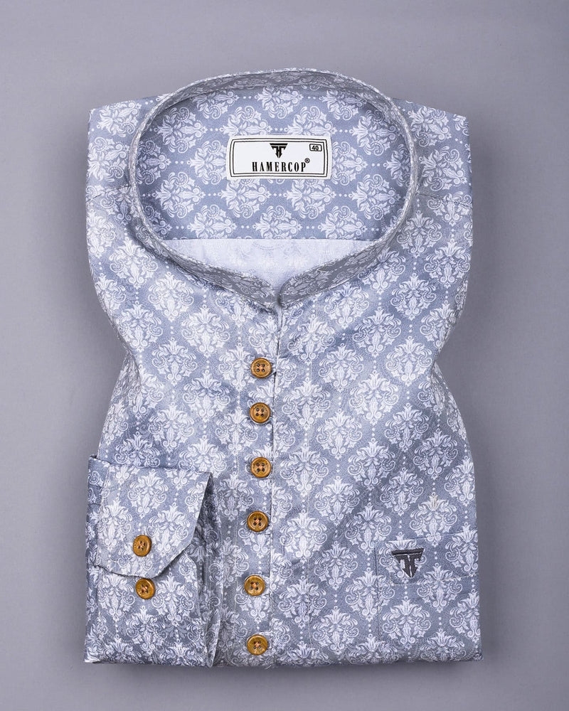 Sea Gray With White Jacquard Shirt Style Kurta