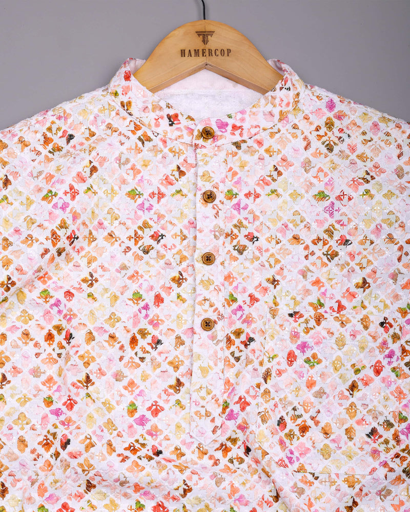 Blossom Multicolor Embroidery Art Cotton Shirt Style Kurta