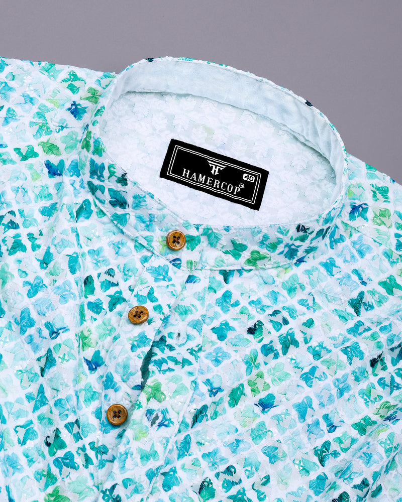 Blossom Blue Embroidery Art Cotton Shirt Style Kurta