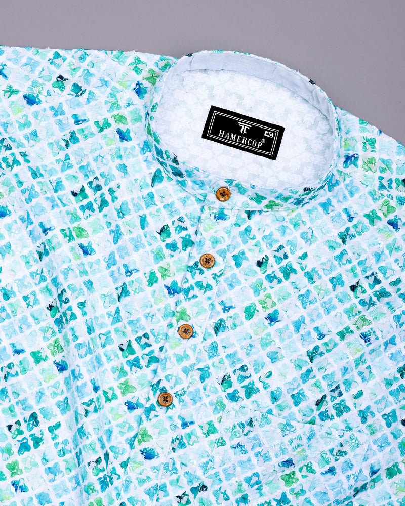 Blossom Blue Embroidery Art Cotton Shirt Style Kurta