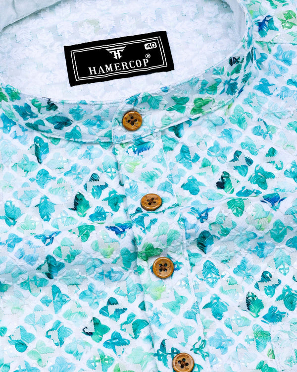 Blossom Blue Embroidery Art Cotton Shirt Style Kurta