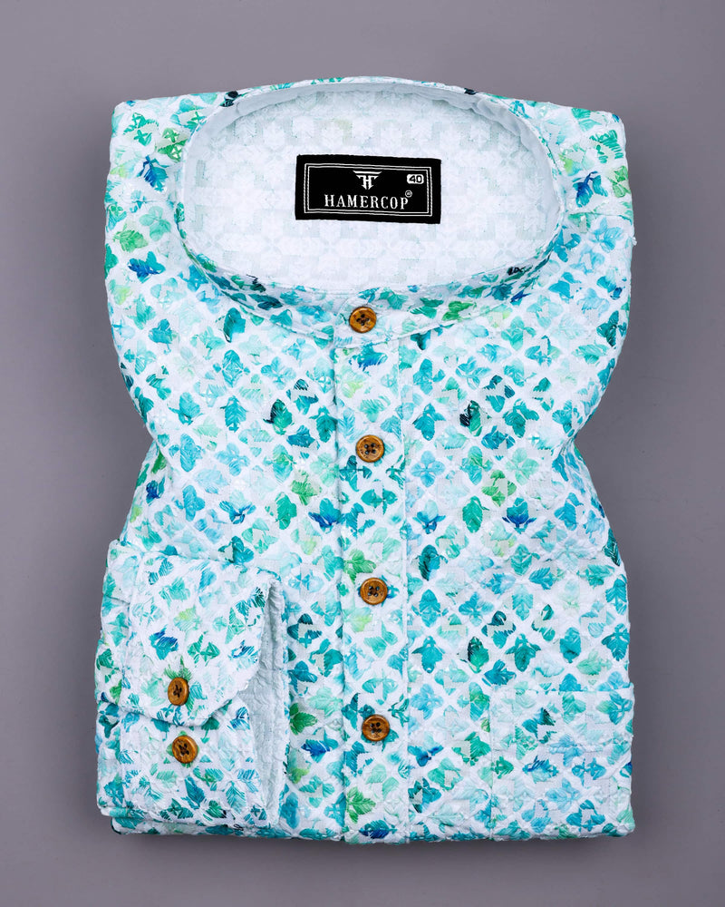 Blossom Blue Embroidery Art Cotton Shirt Style Kurta