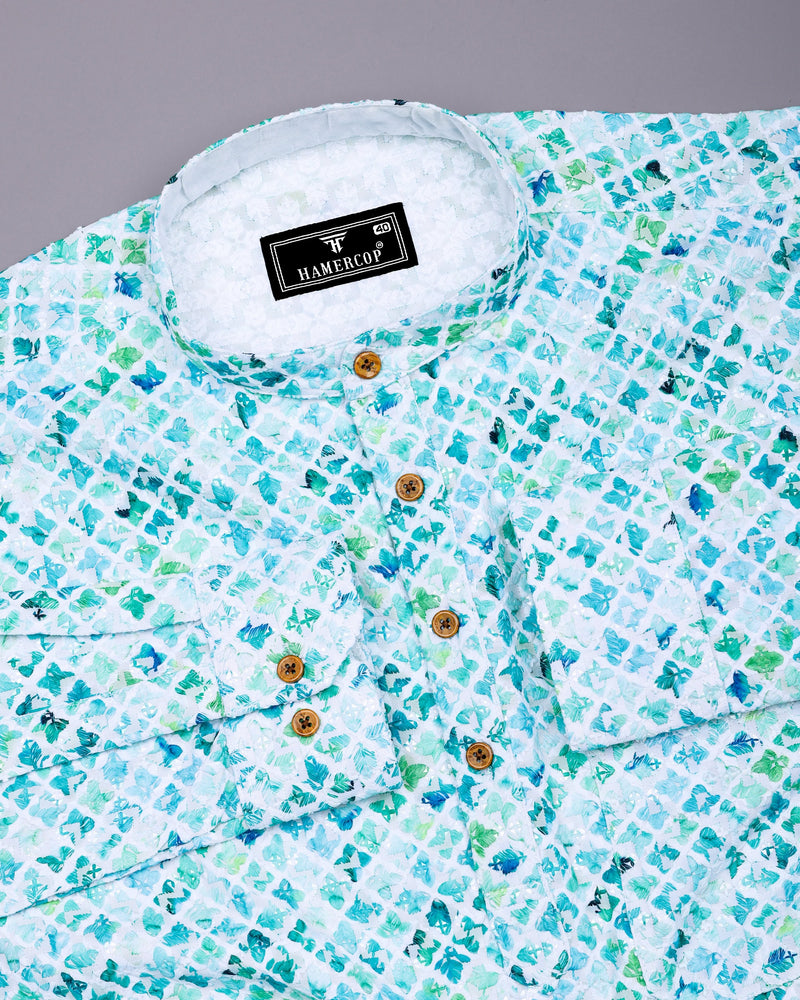 Blossom Blue Embroidery Art Cotton Shirt Style Kurta