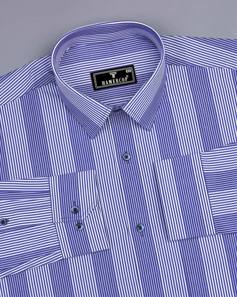 Blozen NavyBlue With White Stripe Formal Cotton Shirt