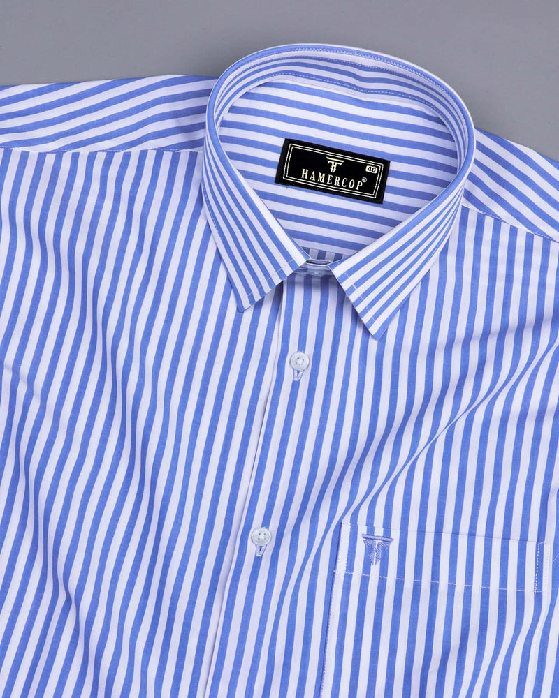 Arctic Blue With White Stripe Formal Cotton Shirt