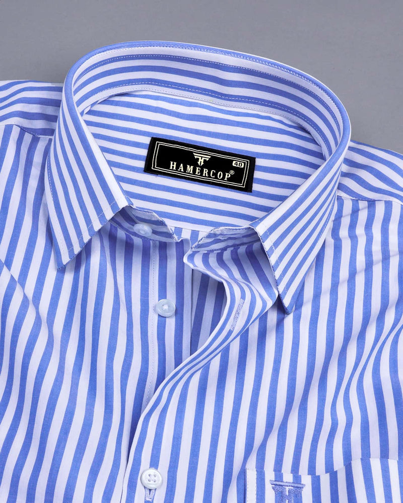 Arctic Blue With White Stripe Formal Cotton Shirt