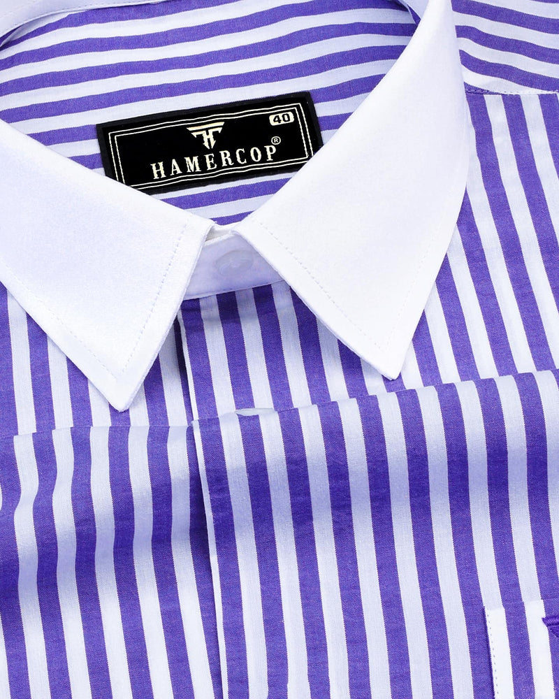 Arctic Purple With White Stripe Designer Cotton Shirt