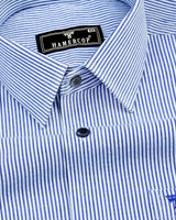 Caronia Blue With White Jacquard Stripe Cotton Shirt