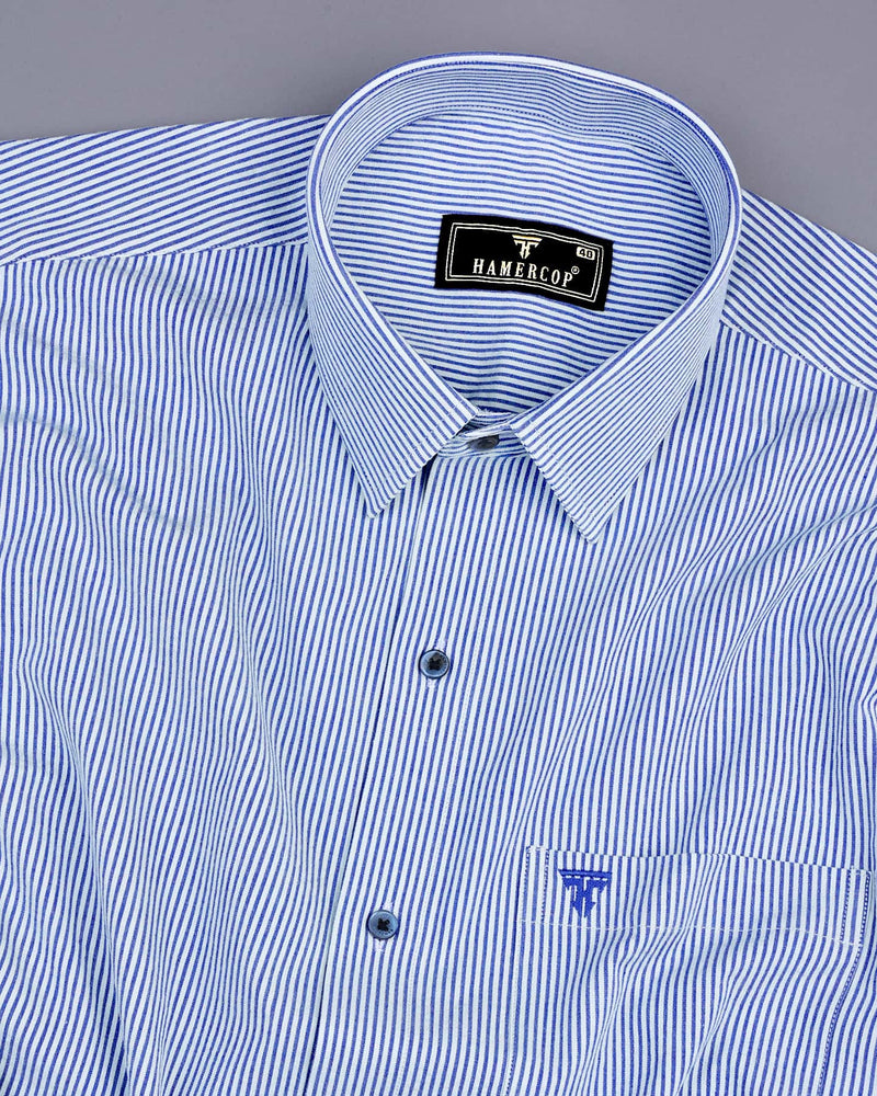 Caronia Blue With White Jacquard Stripe Cotton Shirt