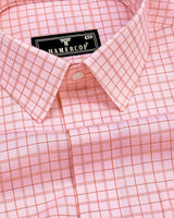 Harmony Peach Checked Dobby Cotton Formal Shirt