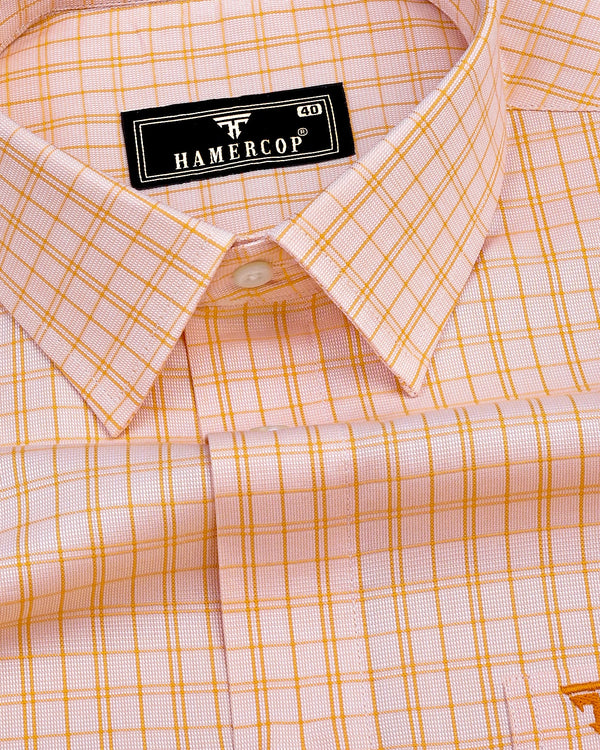 Harmony Orange Checked Dobby Cotton Formal Shirt