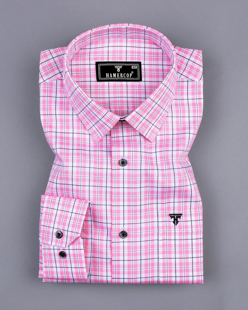 Petra Pink With Black Twill Check Premium Cotton Shirt