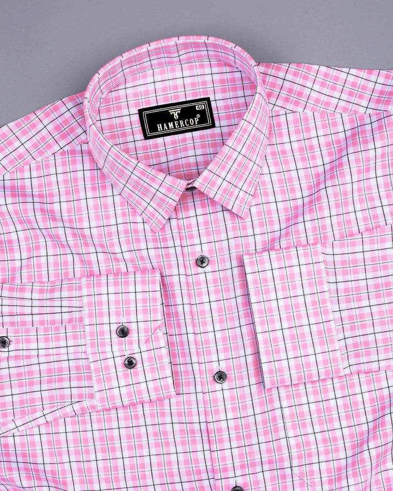 Petra Pink With Black Twill Check Premium Cotton Shirt