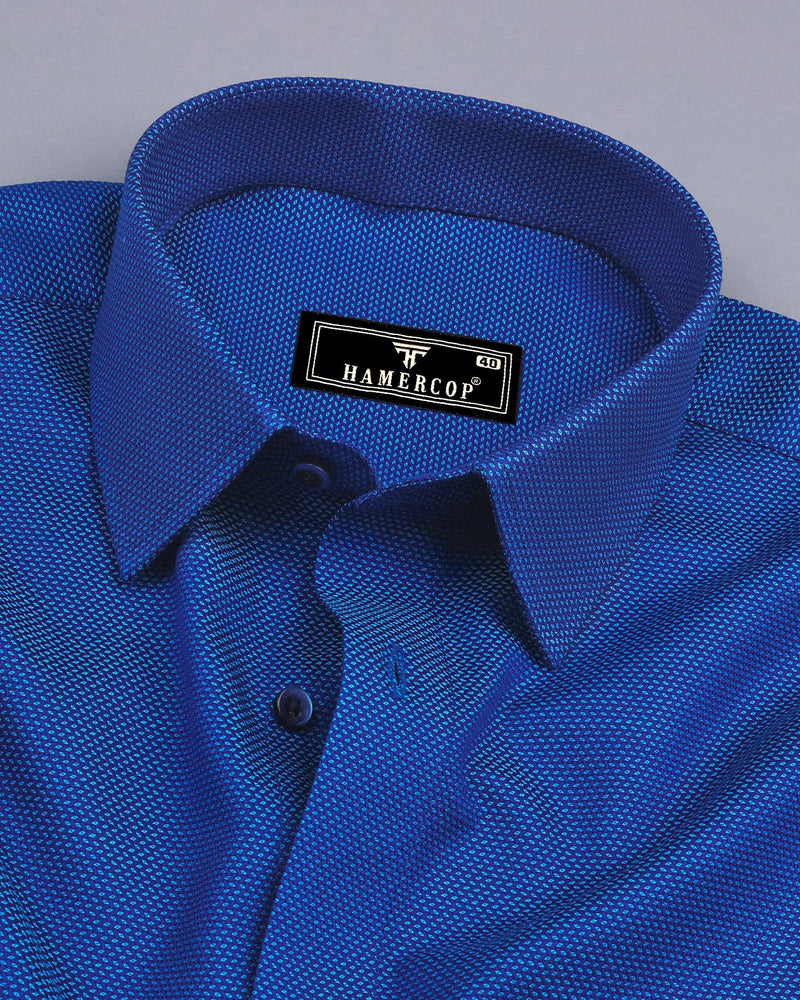 Trebon Blue Jacquard Textured Dobby Cotton Shirt