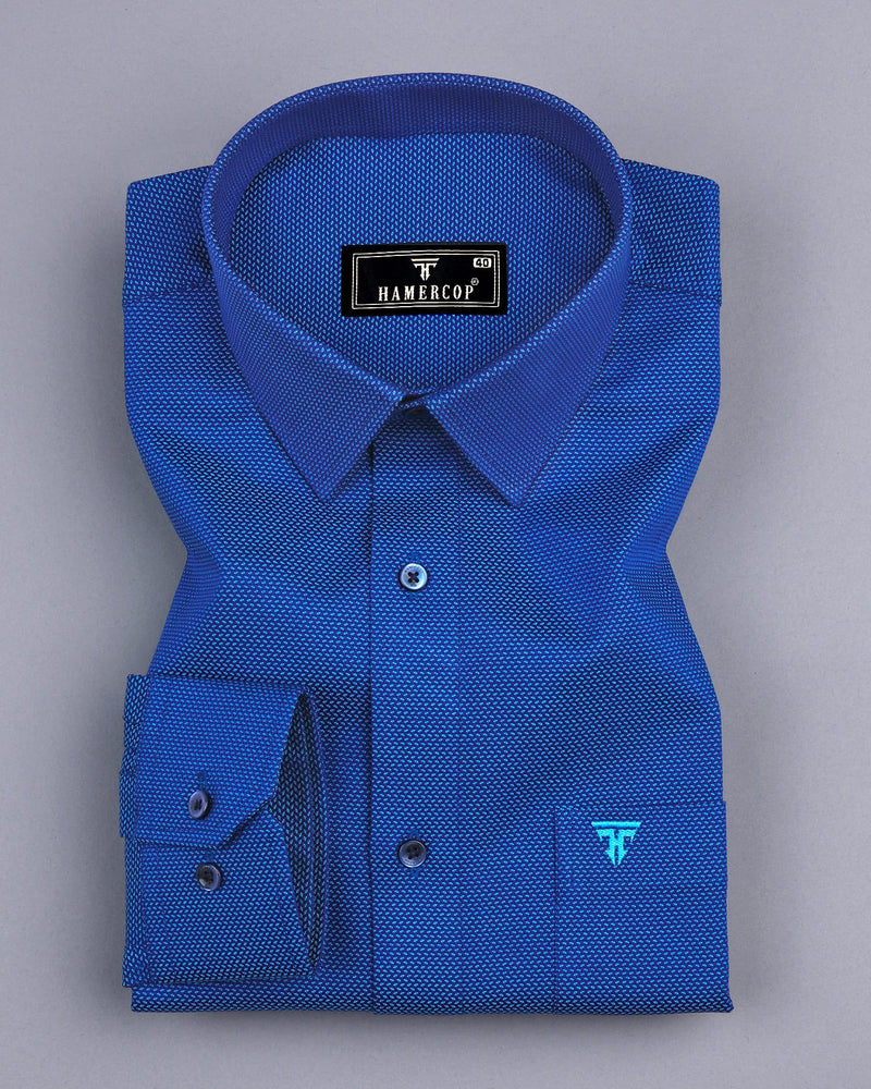 Trebon Blue Jacquard Textured Dobby Cotton Shirt