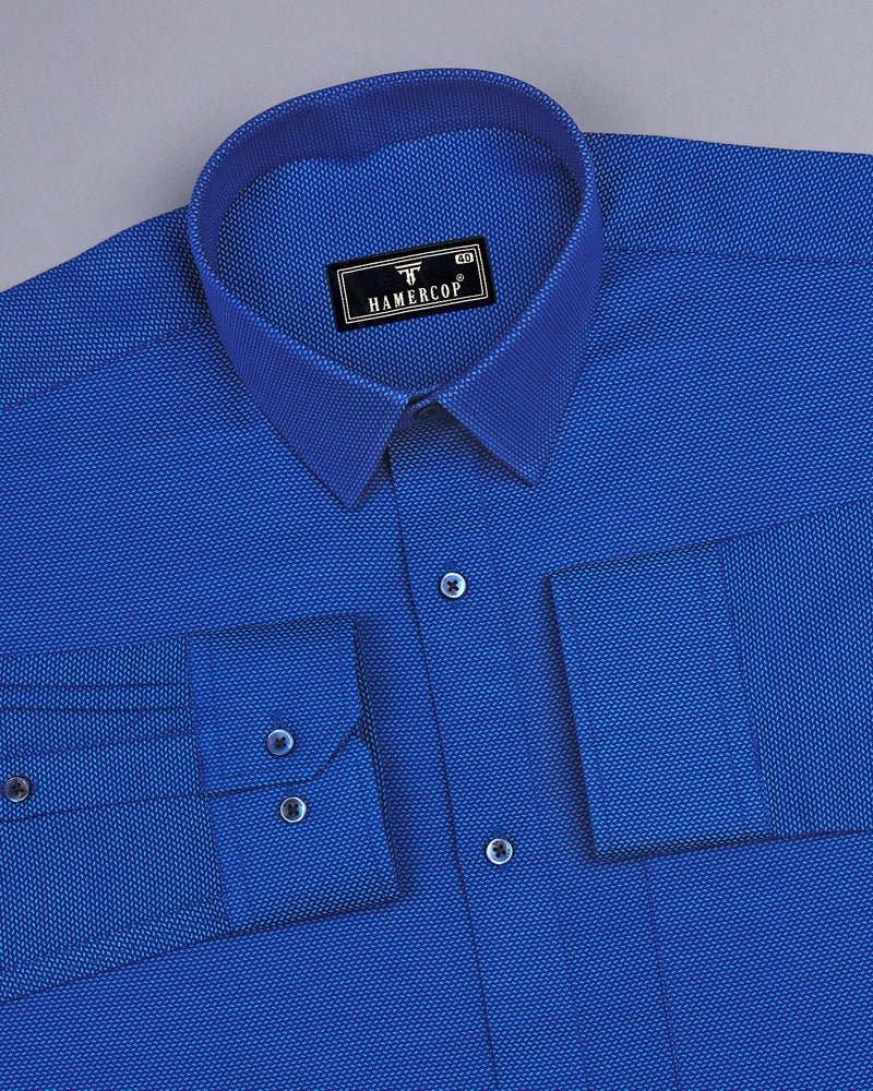 Trebon Blue Jacquard Textured Dobby Cotton Shirt