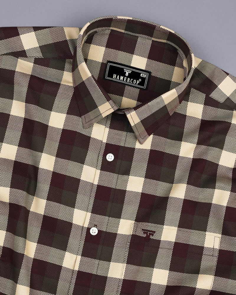 Burgundy With Cream Check Dobby Premium Giza Shirt