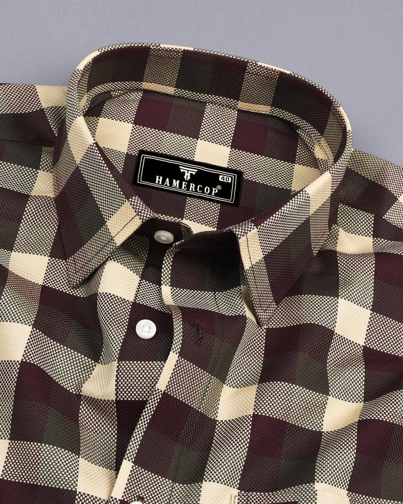 Burgundy With Cream Check Dobby Premium Giza Shirt