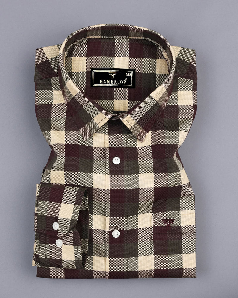 Burgundy With Cream Check Dobby Premium Giza Shirt