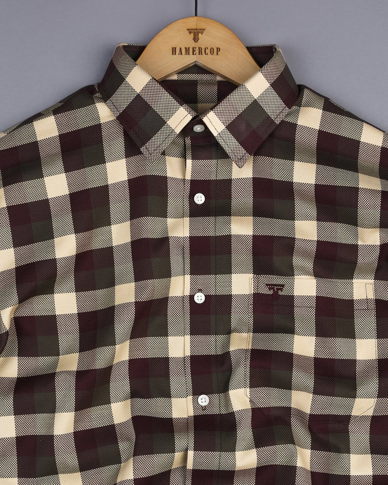 Burgundy With Cream Check Dobby Premium Giza Shirt