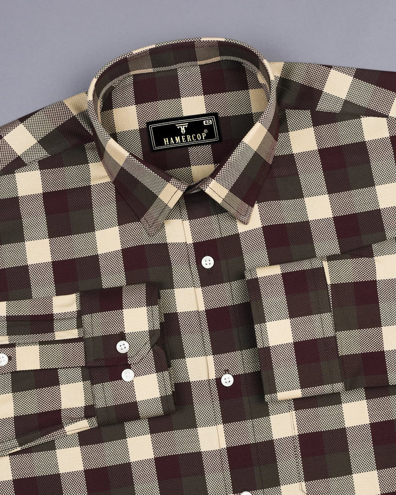 Burgundy With Cream Check Dobby Premium Giza Shirt