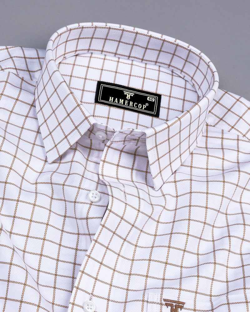 Cream With White Check Premium Giza Formal Shirt